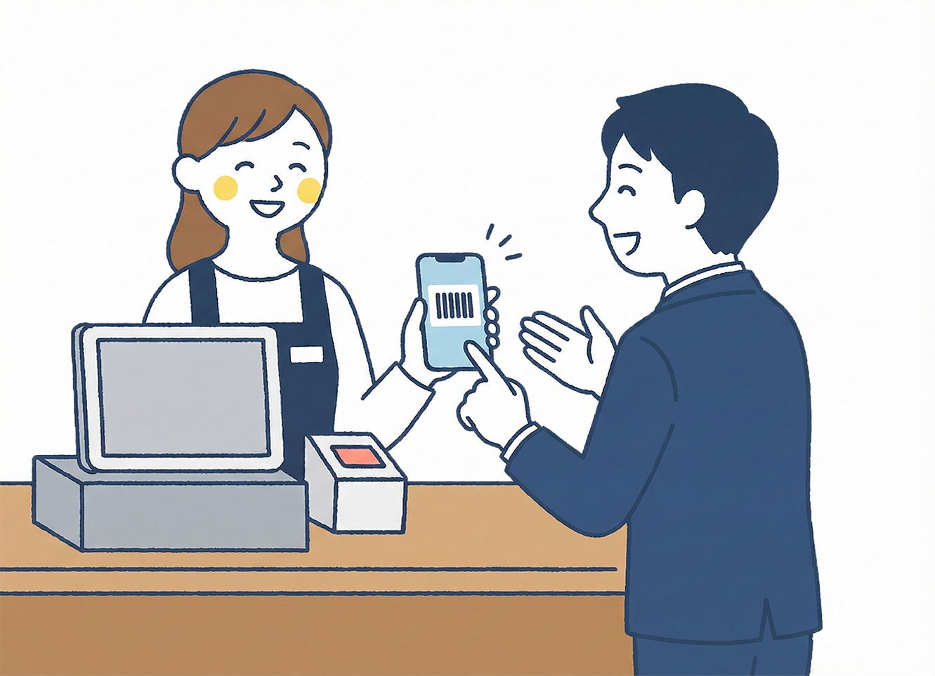 LINE連携の会員証を提示するお客様のイラスト